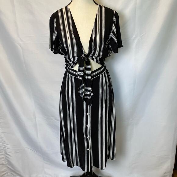 Promesa Striped Tie Top Button Skirt Midi Dress Size Small Elementality Dress - Picture 1 of 12